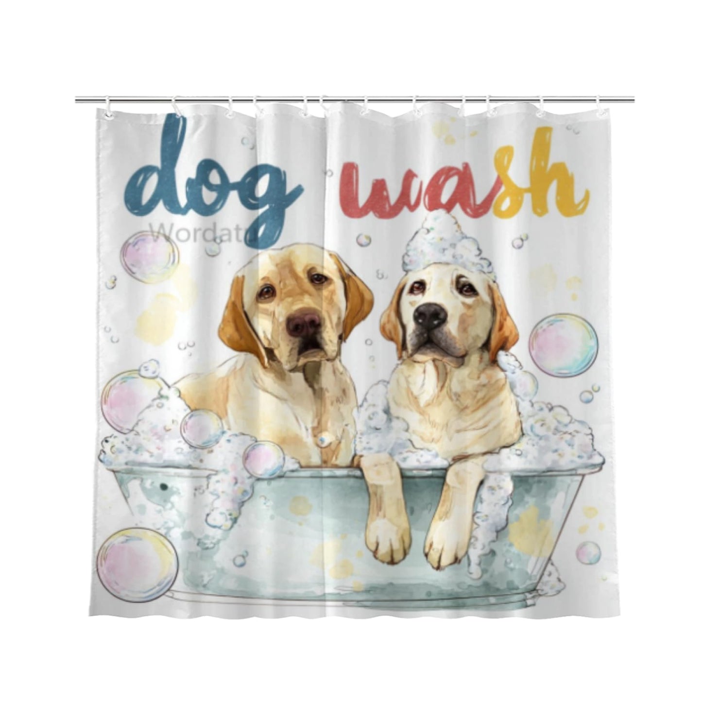 Wordatu Labrador Retriever Cartoon Shower Curtain Playful Dogs in a Bathtub Pets Cloth Fabric Bathroom Decor Set with 12 Hooks 72x72 Inch