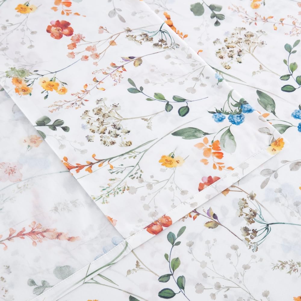 DAUAOTO Queen Size Printed Sheets Set, 100% Cotton Bedding Sets, Up to 14" Deep Mattress, Vintage Farmhouse Pattern Bedlinen Set, Botanical Garden