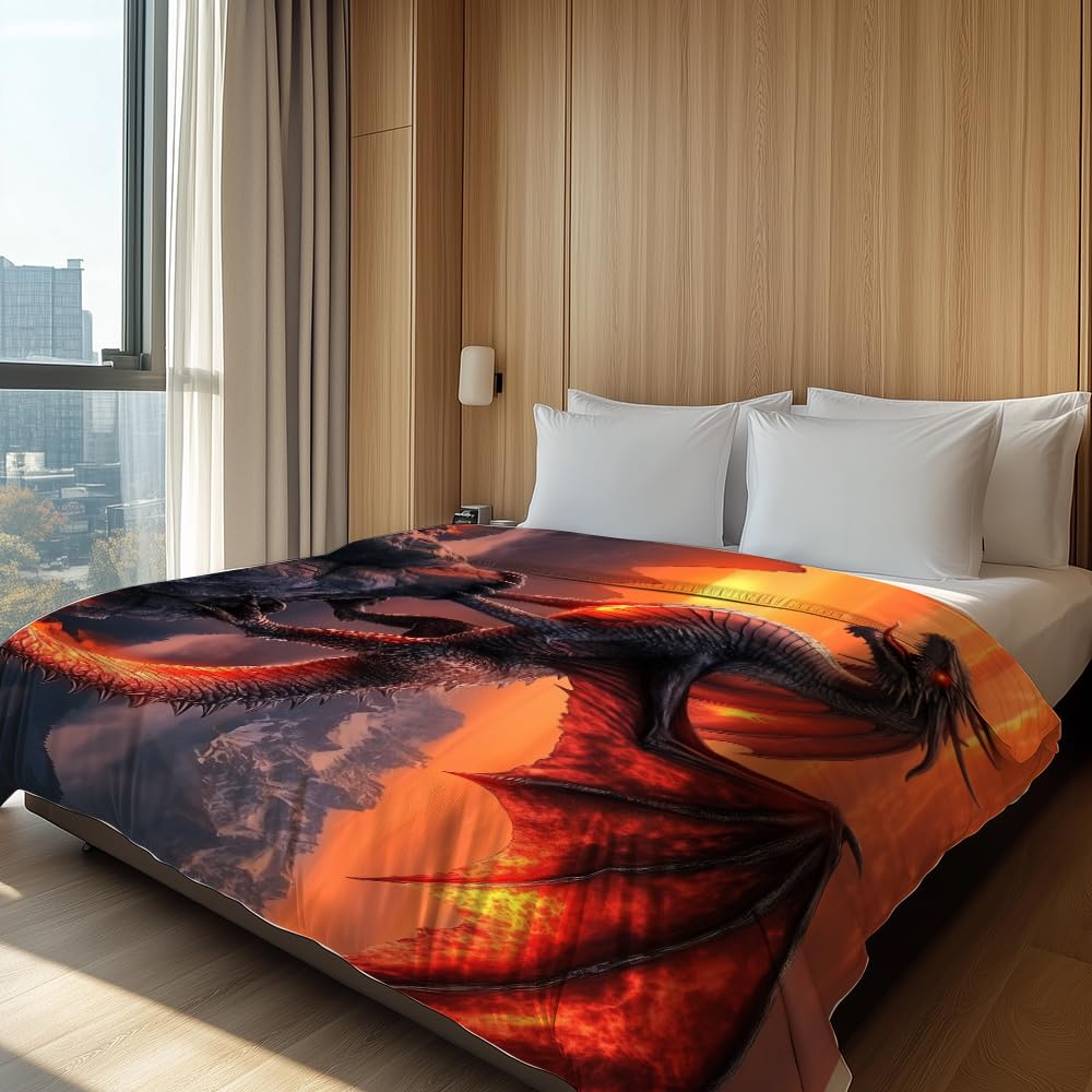 HUNXIAOJ Dragon Throw Blanket Dragon Blanket for Men Animal Throw Warm Soft Flannel for Kids Teens Adults Bed Sofa Couch (49in x 59in)