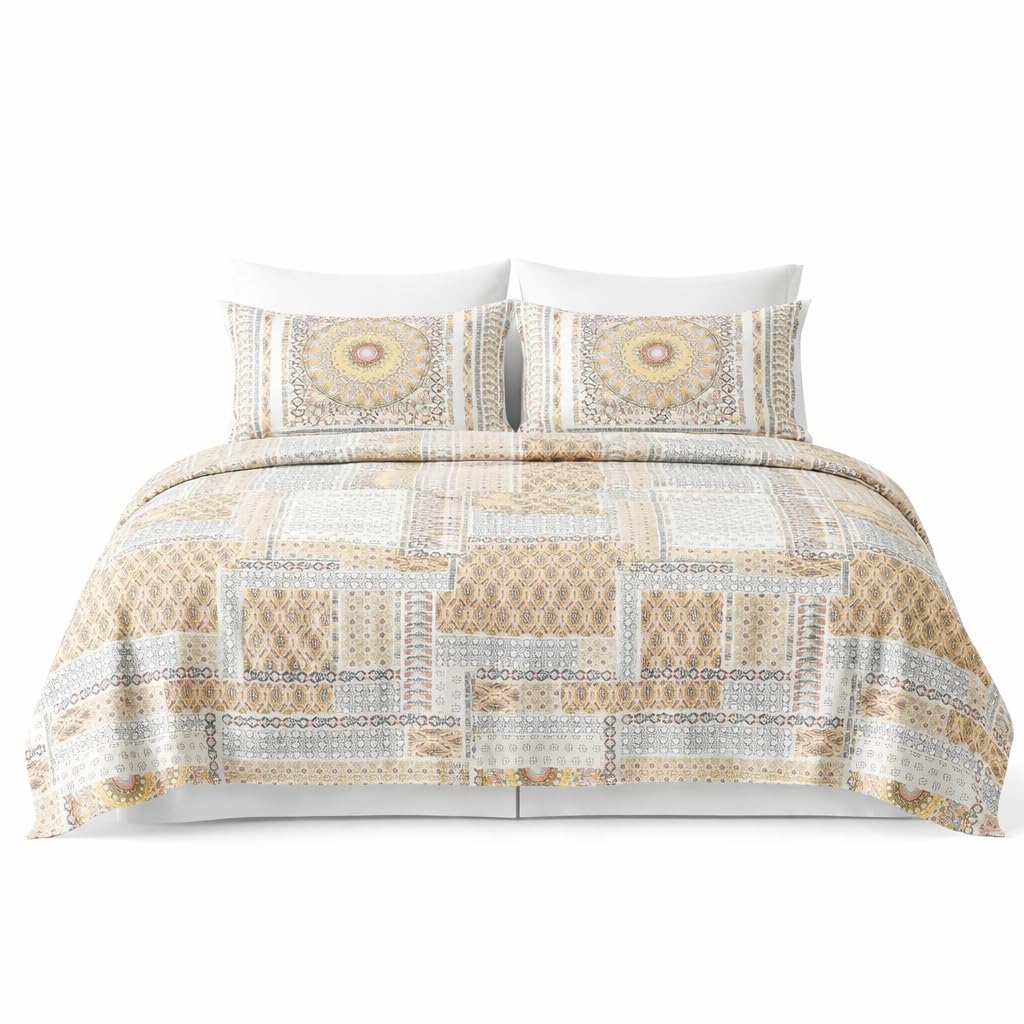 HCORA Boho King Sheet Set, Ultra Soft Double Brushed Microfiber Bed Sheets, Deep Pocket, Breathable, Wrinkle Resistant, Easy Care, 4PC, King