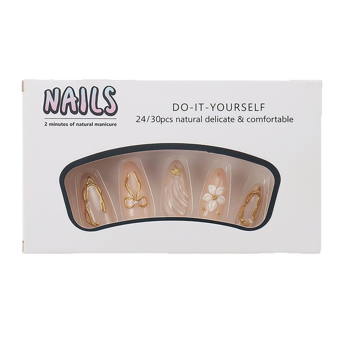 RUOKEXIN Almond Press on Nails Medium Fake Nails Nude False Nails with 3D Gold Bow Designs Full Cover Nail Press ons Sparkly Artificial Nails for Women 24Pcs