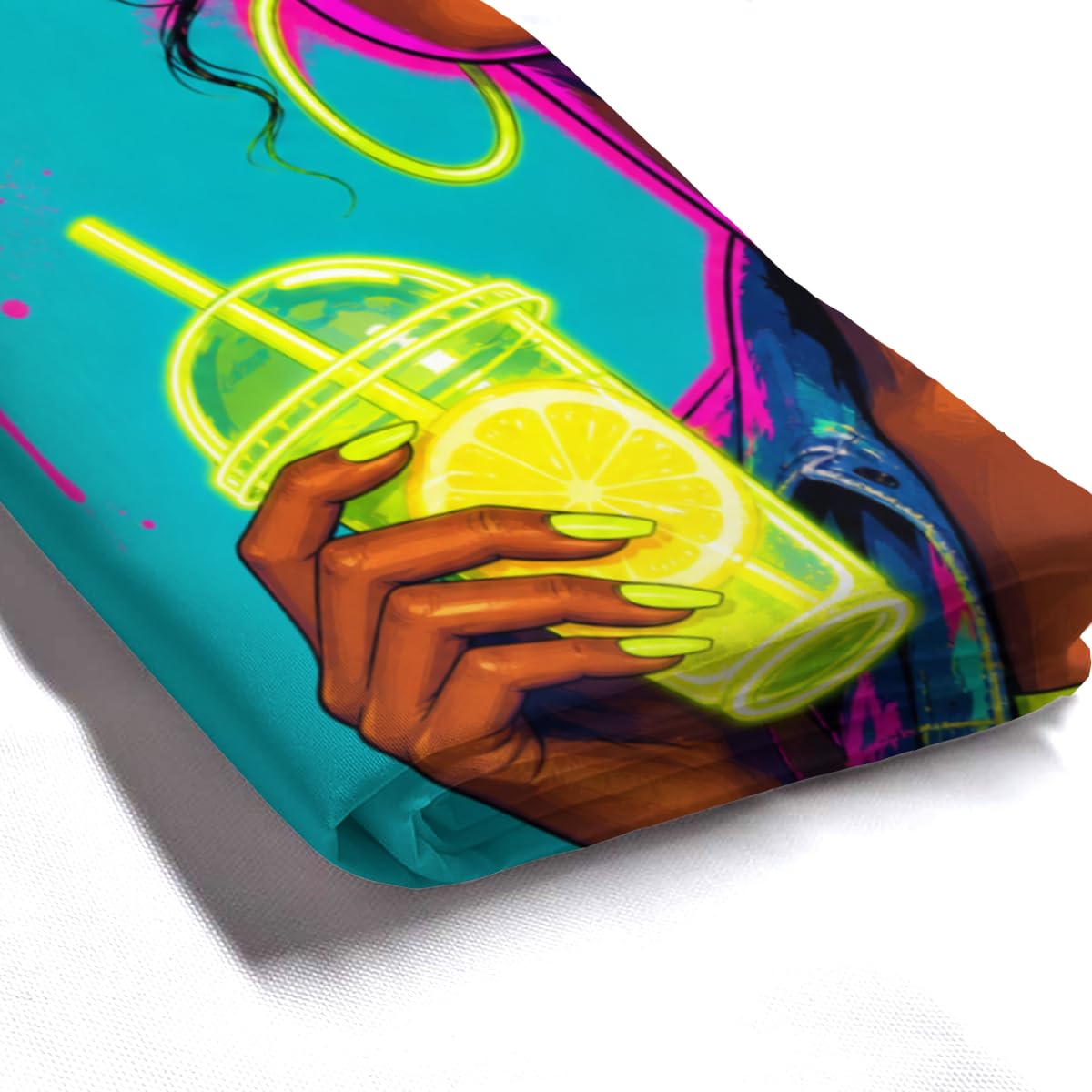 TopPacific Tropical Drink Woman Shower Curtain 72x72 Inch Shower Curtain with 12 Hooks Polyester Woman Sunglasses Tropical Drink Teal Pink Background Bathroom Decor