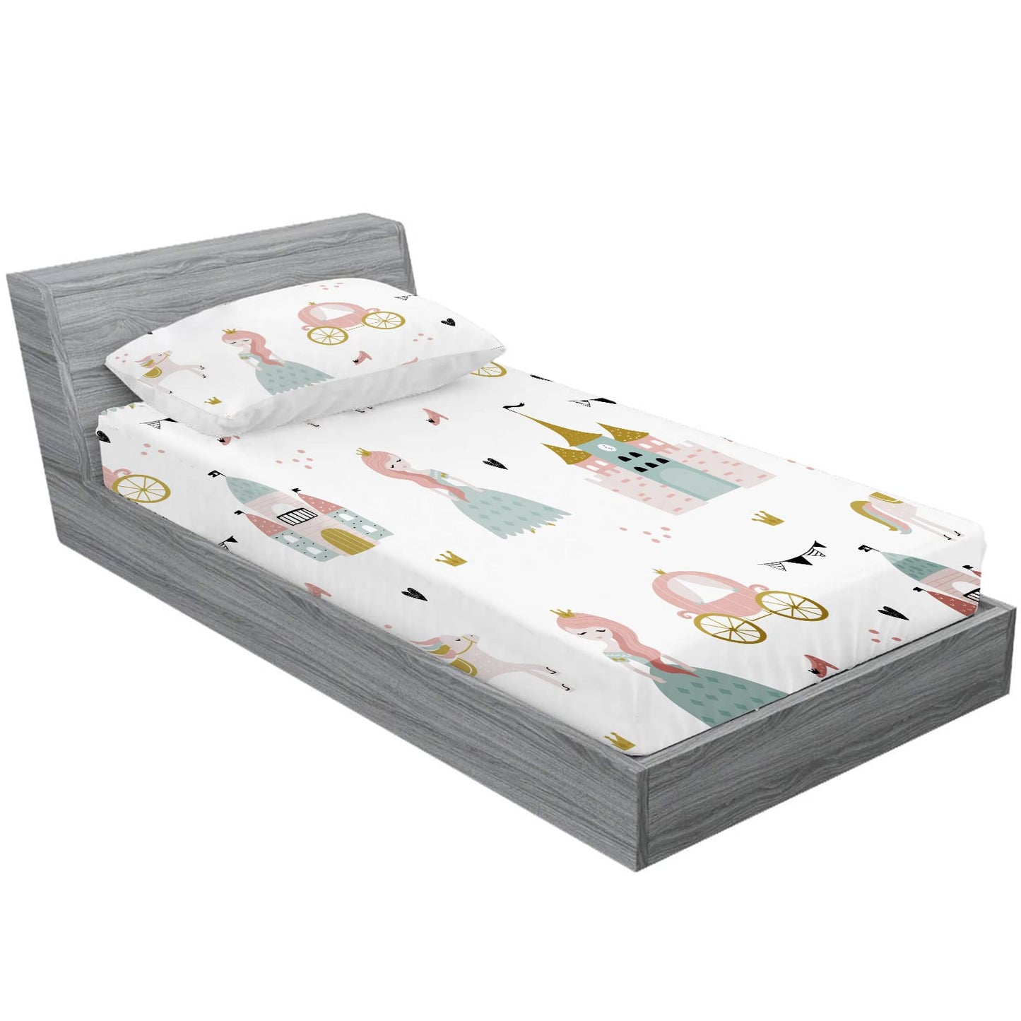 MUSOLEI Princess Fitted Sheet Set Cute Girl Castle Sheet Girl Bed Sheets Girls Teens Kids Bedding Set 1 Deep Pocket Fitted Sheet with Pillowcases Microfiber (Princess, Twin)
