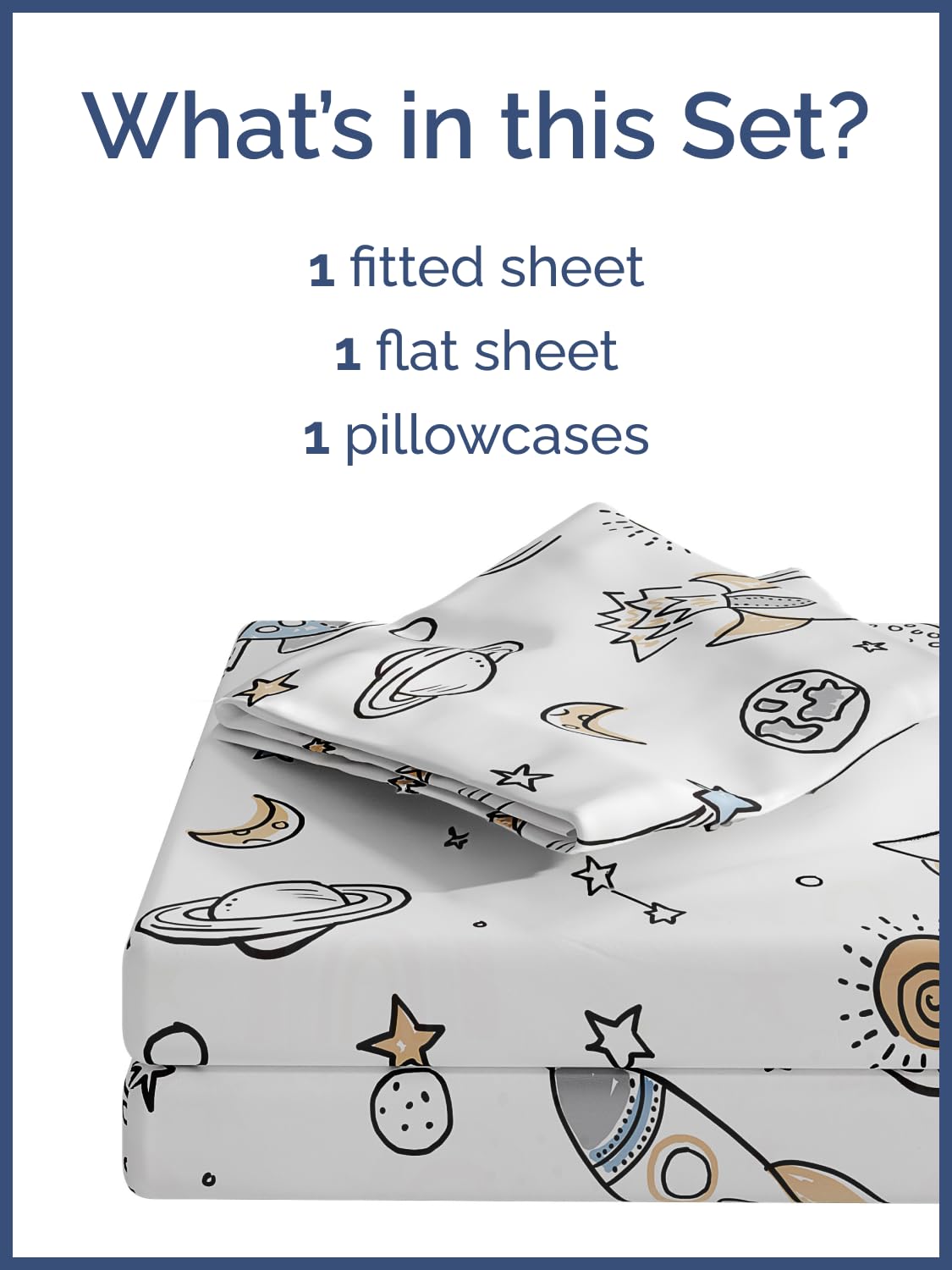 Kids Twin Size Bed Sheet Set - 3 Piece Kids Loft Bed Sheets - Space Galaxy Theme bedding - Soft, Cute - Breathable and Machine Washable - Spaceship Rocket Bed Set for Boys, Girls, Teens and Toddlers