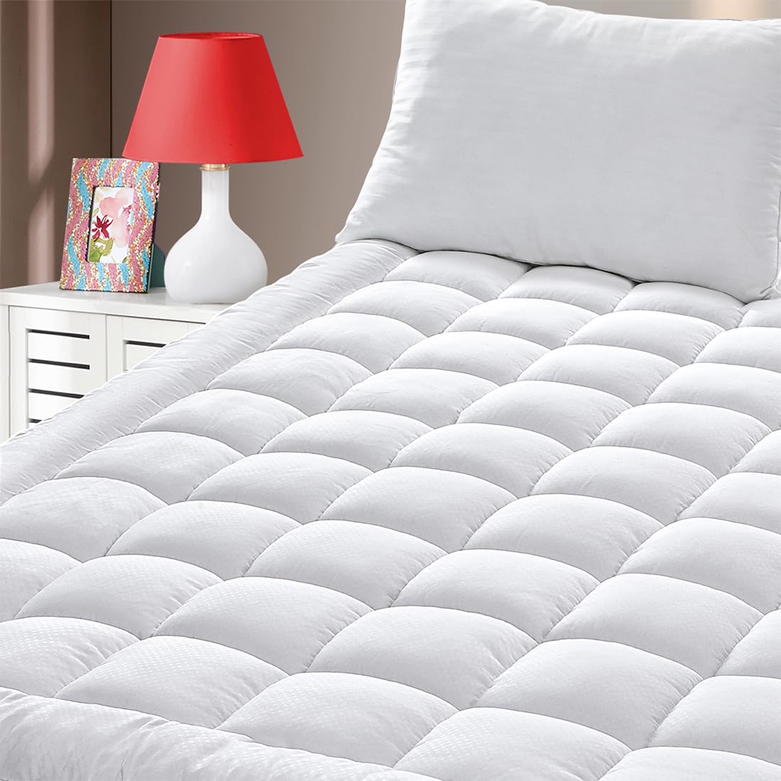 GERHOME Twin XL Size Quilted Fitted Mattress Pad Cover with Deep Pocket Fitted 8" - 21", Ultra Soft and Comfortable, Breathable (White, Twin XL)