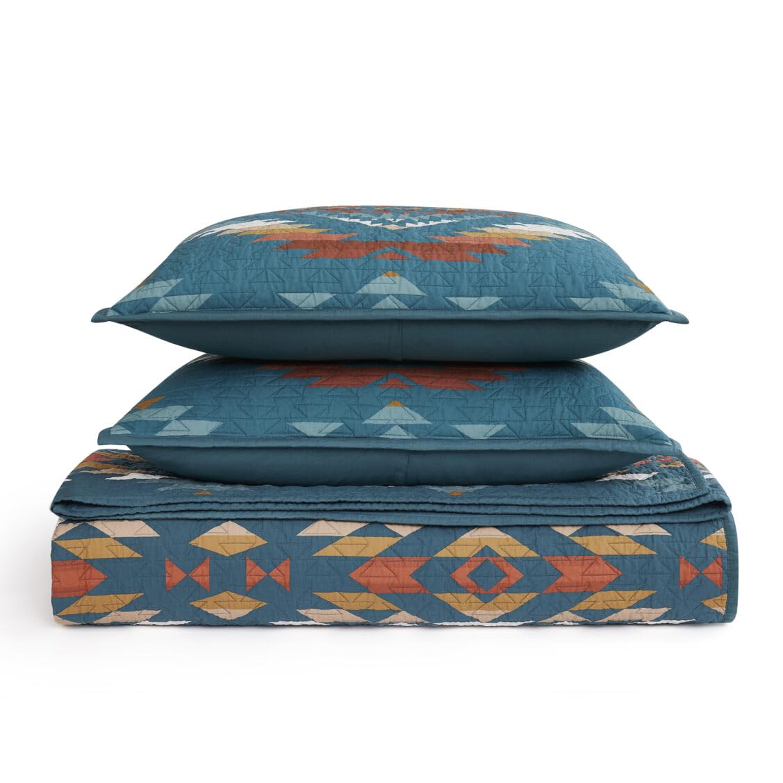 Pendleton Full/Queen Quilt Set – 100% Cotton 3 Piece Quilt Set with Shams, Soft Lightweight Bedding for Queen Size Bed, Teal Blue Multi Patterned Comforter Alternative, Queen Bedding Set (Summerland)
