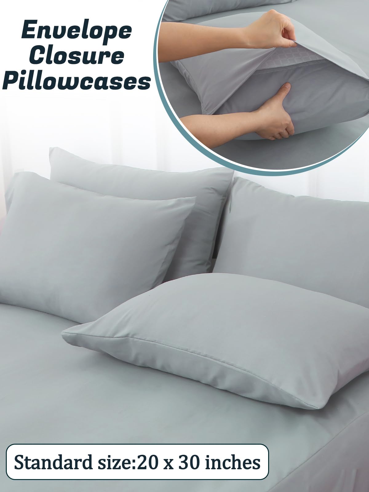 Extra Deep Pocket Twin Sheet Set for Air Mattress, 3 Piece Air Bed Sheets Set with 18-24 Inches Depth, Soft & Breathable Inflatable Bed Sheet Set with Flat Sheet, Fitted Sheet and Pillowcase, Grey
