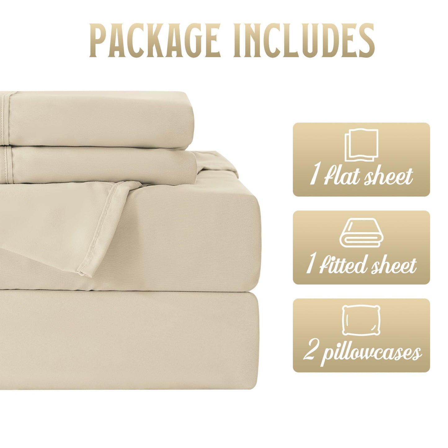 ChicView Full Sheet Set,4 Pieces Hotel Luxury Breathable Soft Microfiber Bedsheets, Anti Pilling Deep Pockets Easy Care Bed Sheets, Milk Beige