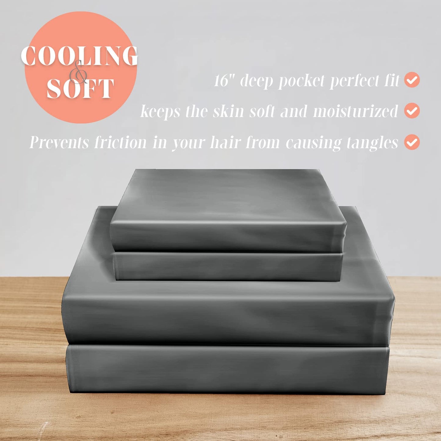 Elegant Comfort Luxurious 4-Piece Silky Satin Sheet Set, Skin and Hair Friendly, Wrinkle, Fade, Stain Resistant with Deep Pockets Fitted Sheet, Cooling Soft Satin Sheet Set, Twin XL, Gray