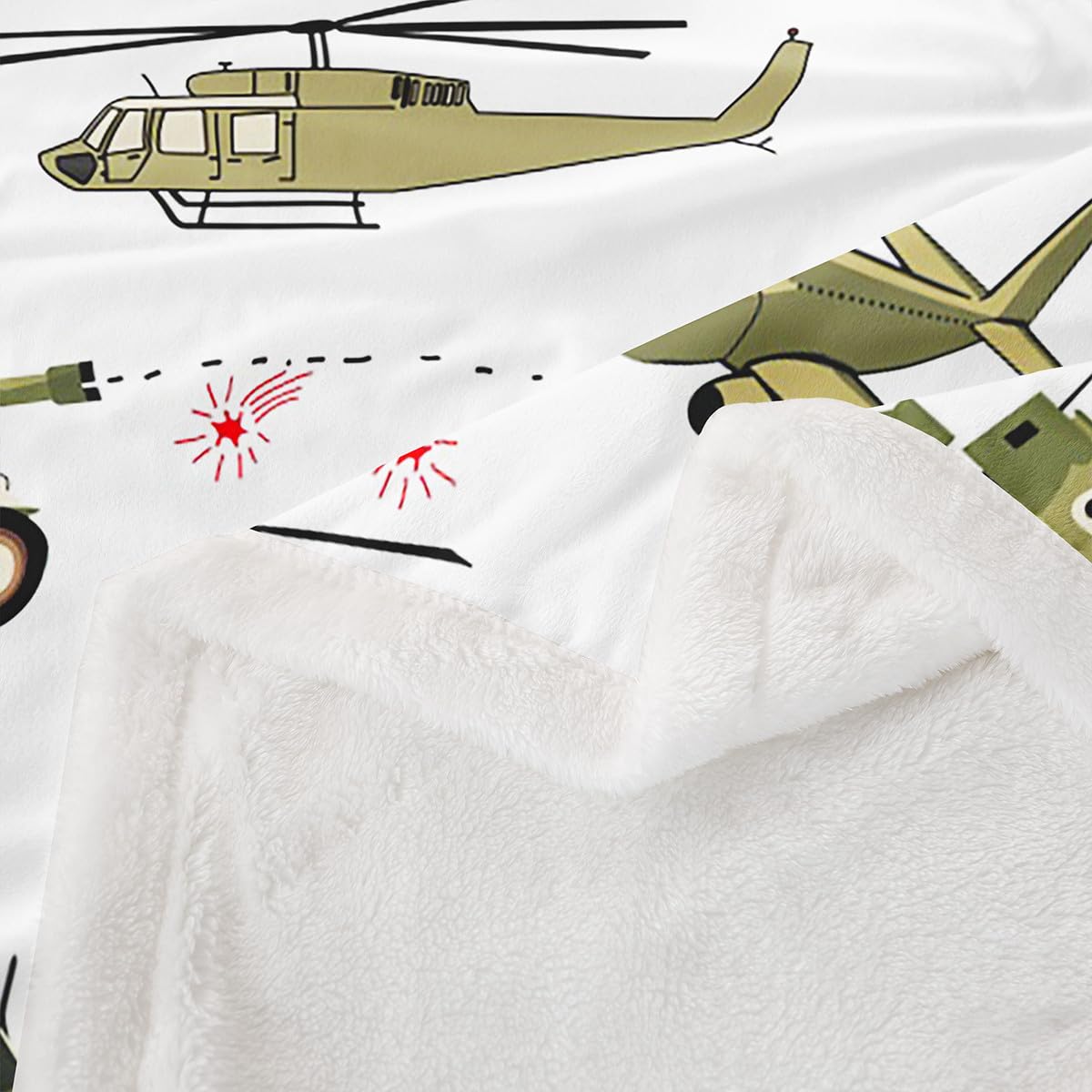 Feelyou Kids Blanket Cartoon Aircraft Print Fleece Blankets Boys Teens Military Airplane Pattern Fighter Tank Sherpa Throw Blanket for Couch Bed Sofa 50" x 60"