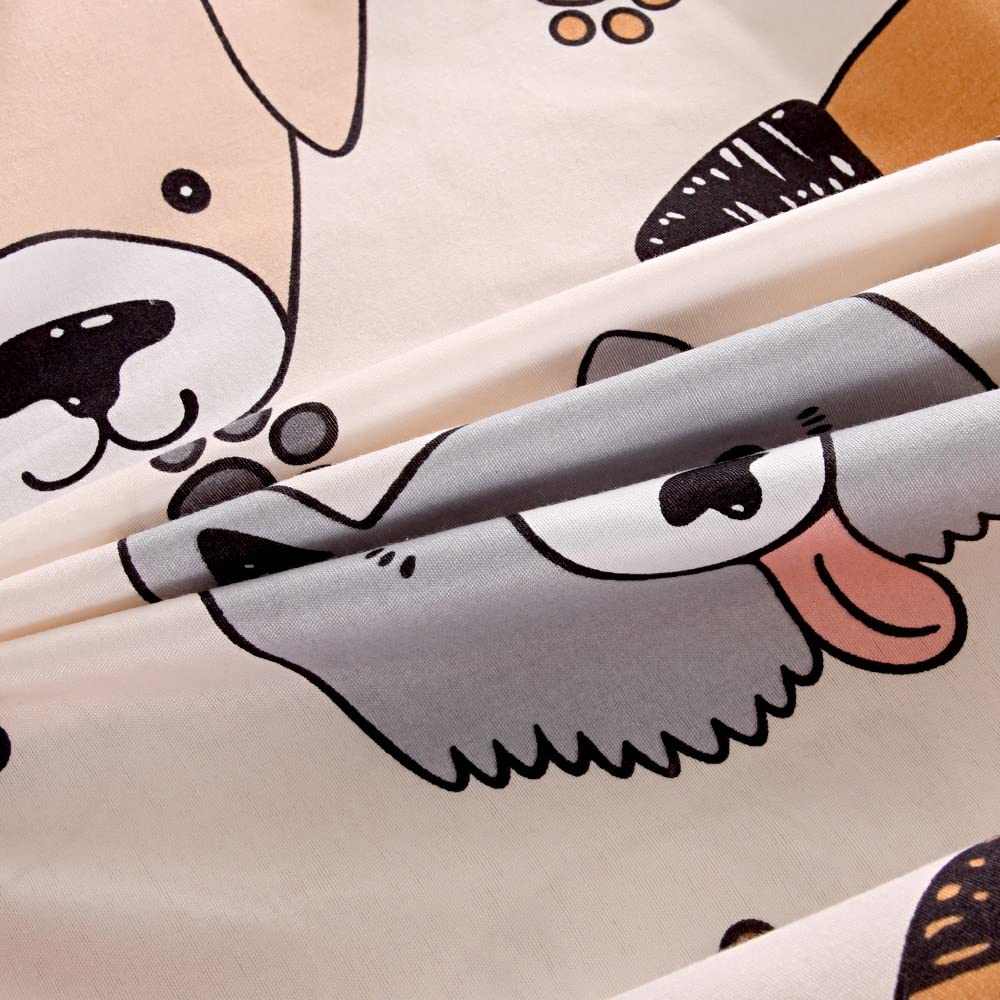 KWLOVER 3PC Soft Doggy Printed Bed Fitted Sheet Flat Sheet and Pillowcase Set,Dog Design Cute Puppy Pattern Printed Bed Sheets Set for Teens Boys Girls Twin Size Bed