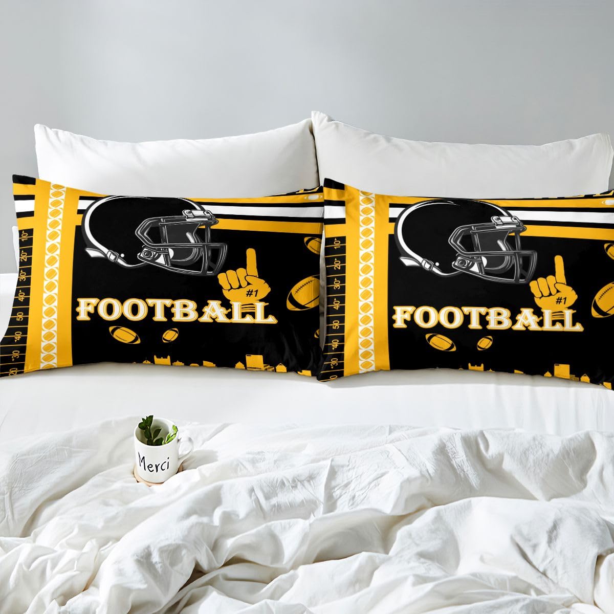Feelyou Football Bed Sheets Set Boys Girls Full Size Rugby Sports Bedding Set Football City Fitted Sheet with 16 Inch Deep Pockets