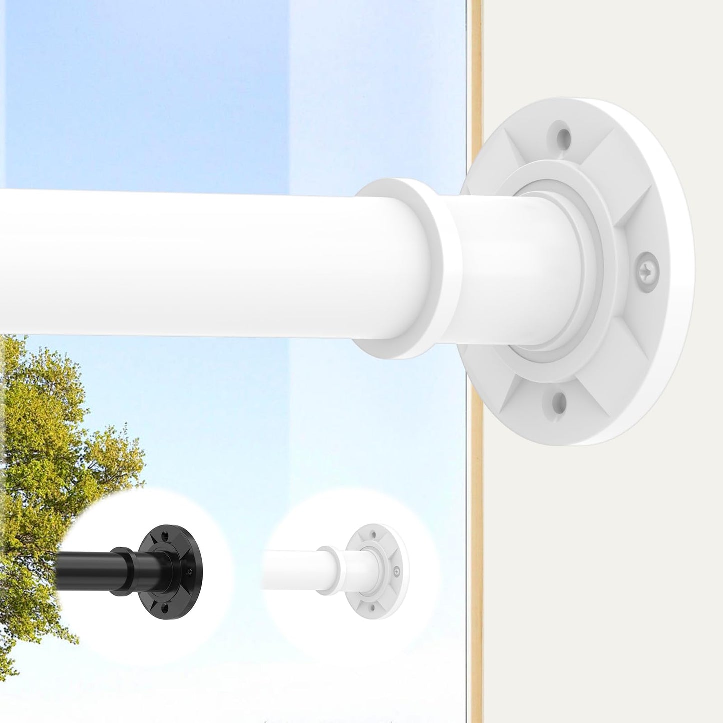 Outdoor Tension Rods for Patio White Extra Tension Curtain Rod 31-132 in(11ft) Long Curtain Rods Adjustable Heavy Duty Tension Rod for Bathroom Window No Drilling Never Rust Non Slip