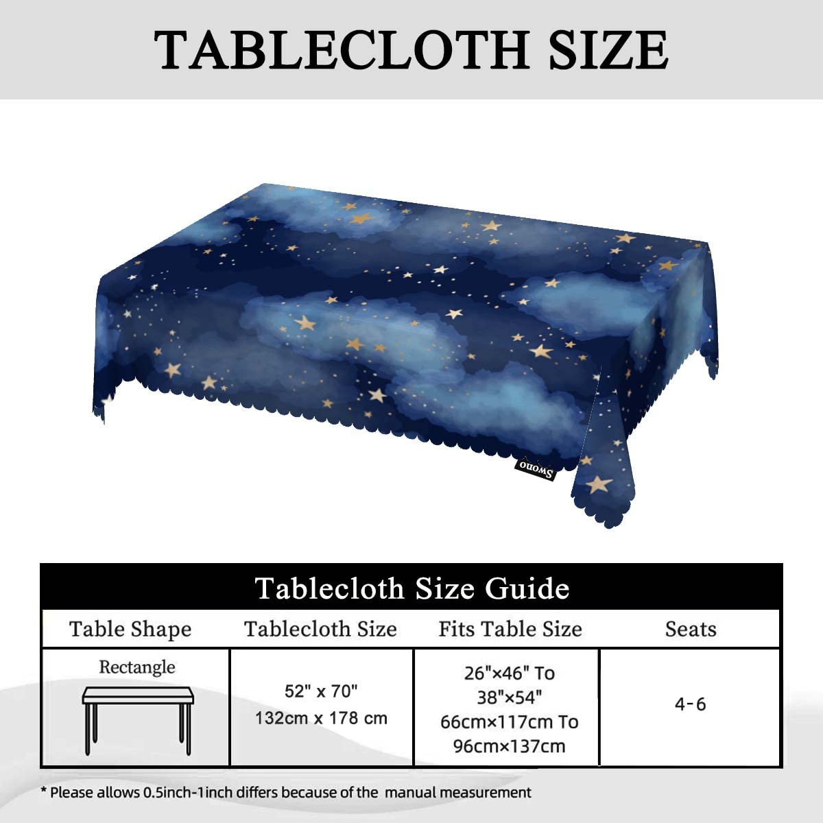Swono Decorative Rectangle Table Cloth Stars Galaxy, Blue Cosmos Sky Galaxy Universe Space Polyester Tablecloth Kitchen Table Cover for Dining BBQ Picnic Coffee Table 50x72, 4-6 Seats