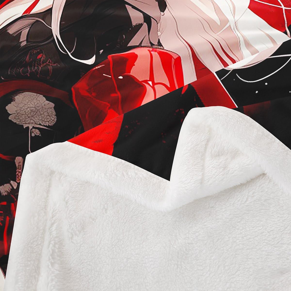 Erosebridal Twin Size Japanese Anime Throw Blanket for Kids, Anime Girl Decor Kawaii Japanese Fleece Sherpa Blanket Cartoon Japan Animation Bed Set for Boys Teen Adult Women Bedroom,Red Black