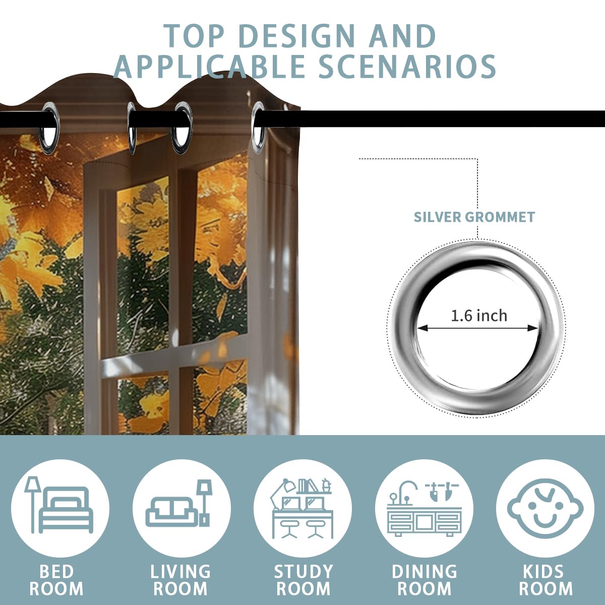 Landscape Blackout Curtains for Girls Boys Teens Home Decor, Nature 3D Autumn Fall Forest Maples Grommet Thermal Insulated Drapes Darkening Window Curtain for Bedroom Living Room, 84 x 84 Inch
