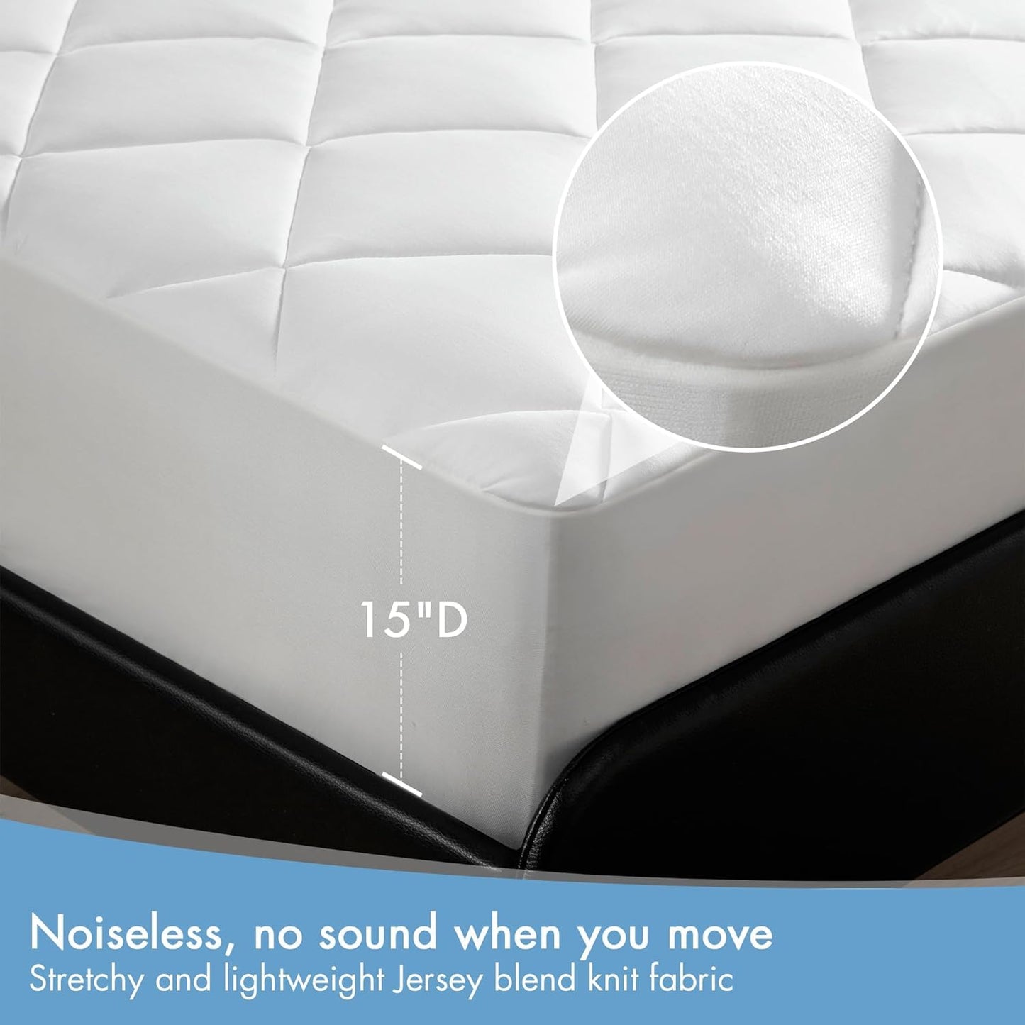 Sharper Image Twin Mattress Pad, Overfilled, Jersey Knit Ultra-Soft & Cooling Touch Mattress Pad for Bed, Cozy T-Shirt Handfeel Mattress Topper Fitted Pocket Fits Up to 18", Twin, White
