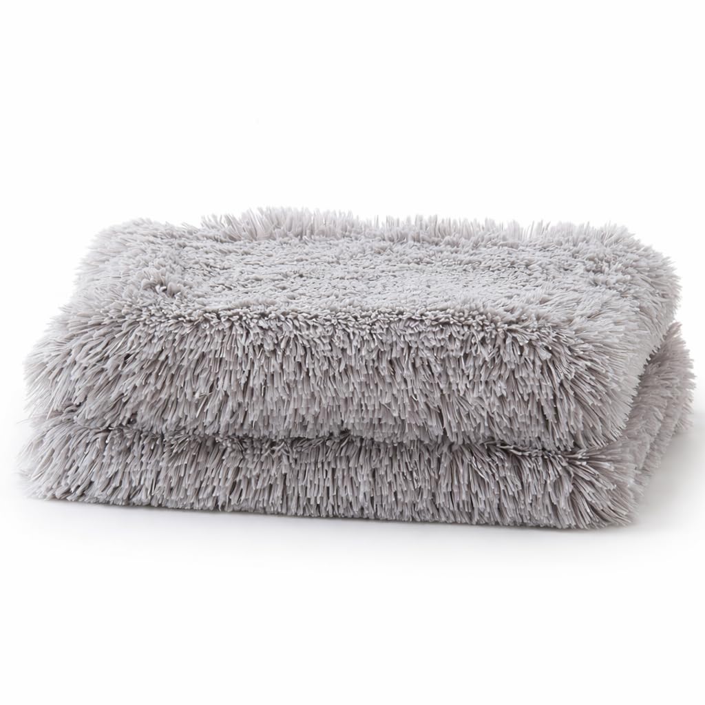 Shaggy Faux Fur Throw Blanket 60" x 70" – Ultra Soft Fluffy Plush Blanket, Double-Sided Cozy Micromink, Lightweight Warm Blanket for Couch, Bed, Sofa, Machine Washable (Grey)