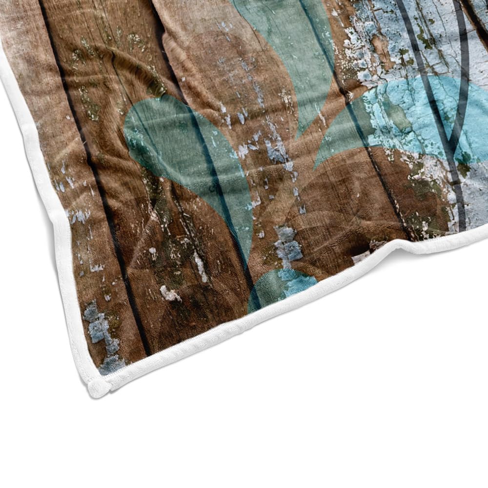 JAWO Farmhouse Flower Floral Throw Blanket, Rustic Teal Turquoise Daisy Fleece Cozy Warm Bed Couch Blanket, Country Blue Fleece Flannel Throws to Decorate the Room and Bedroom Warm Blanket 50X60IN