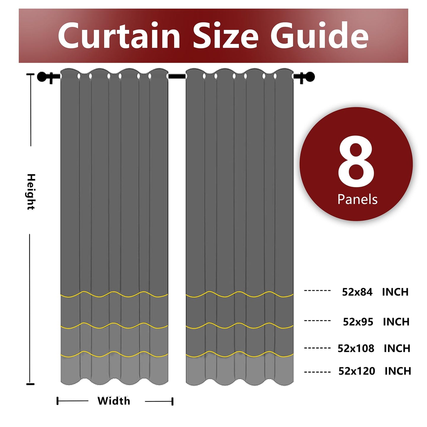 LZY 8 Panels Outdoor Curtains for Patio Waterproof - 52x84 Inches Orange Blackout Curtains, Polyester Weatherproof Privacy Drapes for Patio Porch Gazebo Balcony Deck (Grommet Top)