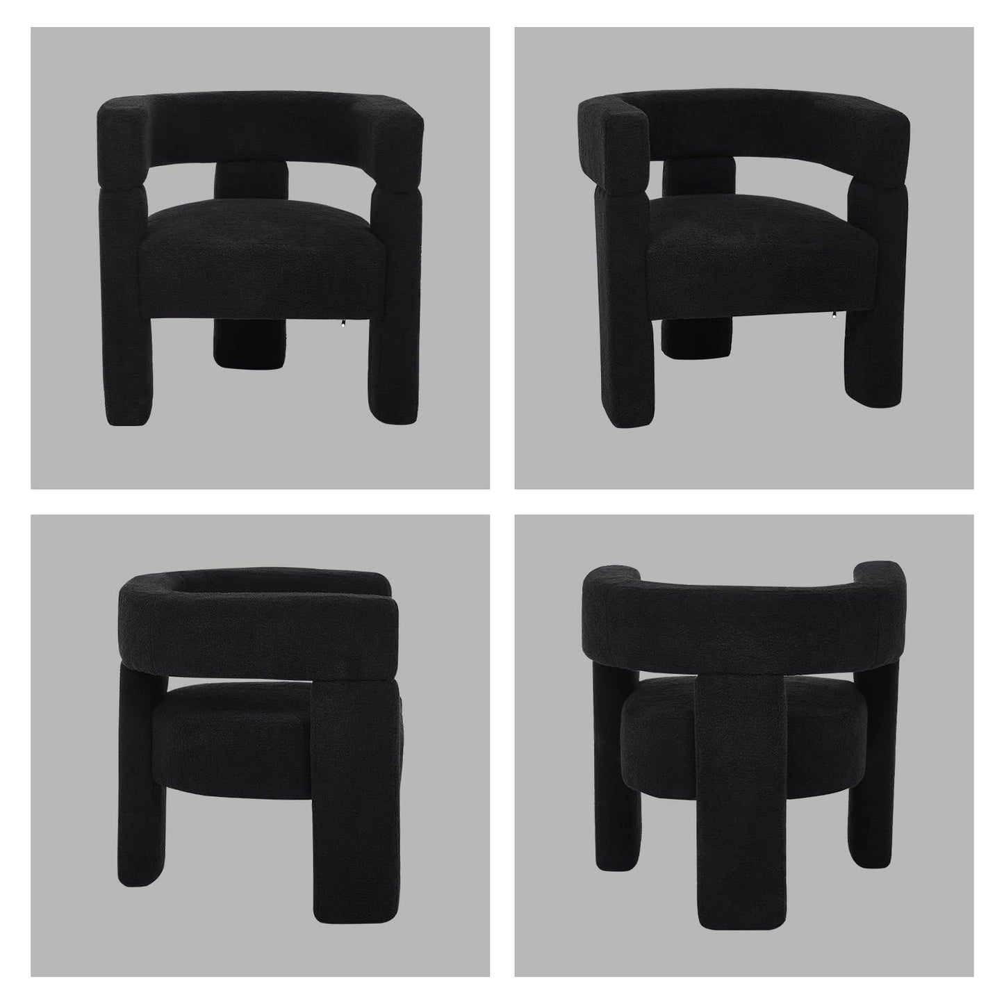 KHISCHMO Sherpa Boucle Accent Chair, Mid Century Modern Dining Room Chair, Comfy Upholstered Side Armchair Cute Barrel Side Chairs with 3 Legs for Bedroom/Kitchen/Living/Balcony/Reception,Black