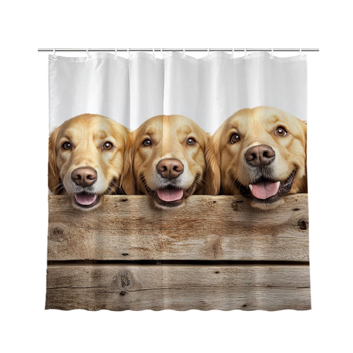 KEEPAEON Golden Retriever Shower Curtain Farmhouse Western Rustic Shower Curtain for Bathroom Set Wooden Retro Fabric Shower Curtain for Bathtub 72x72 Inch with Hooks