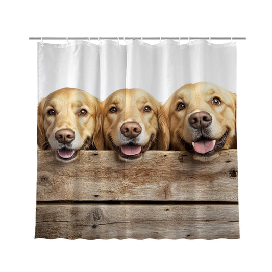 KEEPAEON Golden Retriever Shower Curtain Farmhouse Western Rustic Shower Curtain for Bathroom Set Wooden Retro Fabric Shower Curtain for Bathtub 72x72 Inch with Hooks
