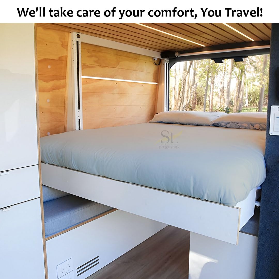 Shreem Linen Microfiber RV Sheet Sets, 48x75 3/4 Full Bunk, Light Grey Solid - Fits Mattresses up to 8 Inches Deep, 4 Piece RV Bed Sheets for Campers, Motorhomes, and Travel Trailers