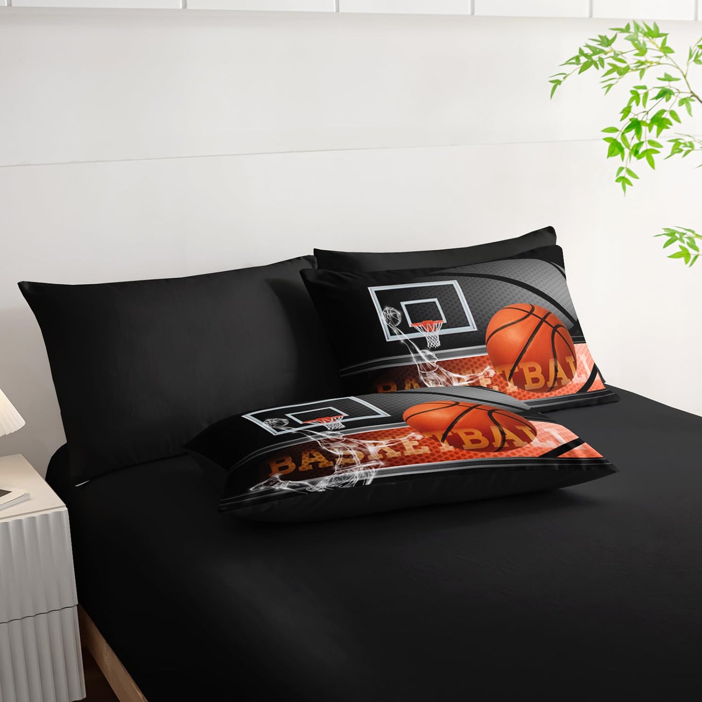 AILONEN 3D Basketball Sports Comforter Set Queen Size,7-Piece Sport Basketball Player Bed in a Bag,Comforter & Fitted Sheet with Flat Sheet & 2 Pillowcases,2 Pillow Cases for Bedroom,Soft Microfiber