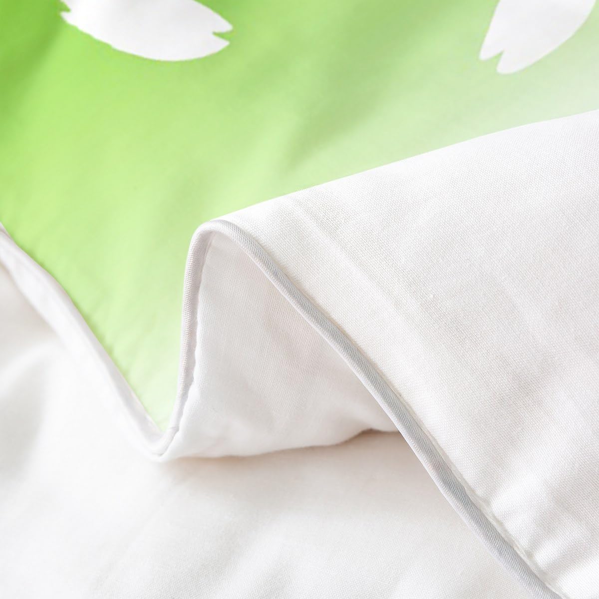 Erosebridal Sakura Duvet Cover Twin Size 100% Cotton Girls Japanese Style Comforter Cover Aesthetic Romantic Cherry Blossom Bedding Set for Kids Boys,Green White Ombre Bed Set