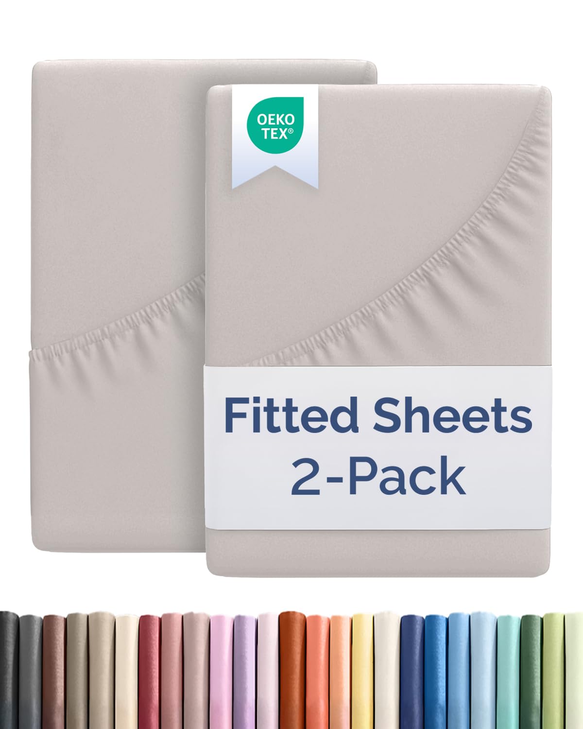 Full Size Fitted Bed Sheet - Pack of 2 Single Fitted Bottom Sheet Only - Fits Mattress Up To 16" Deep Pockets - Extra Soft, Cozy, Breathable & Cooling - Hotel Quality, Fade & Wrinkle Free - Light Grey