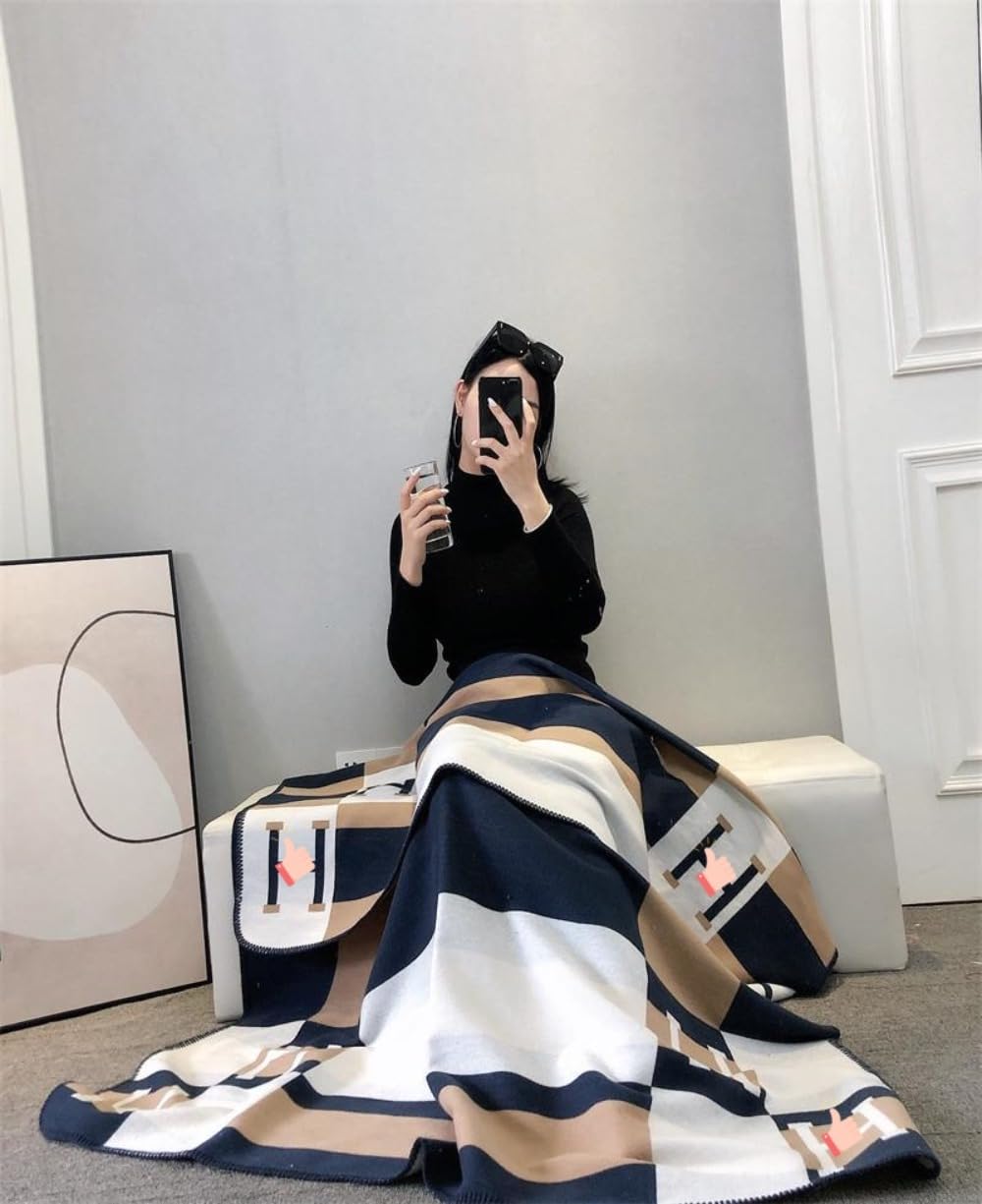 Fcteap h Blanket Soft Fleece Sofa Throw Blanket for Women Couch Bed Plush Wool Stitch Flannel Cozy Large Comfy Quilt Aesthetic New Home Living Dorm Bedroom Decor Travel Essentials Gifts (Navy)