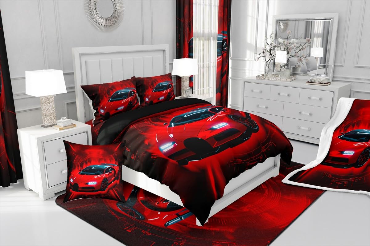 jejeloiu Race car Comforter Set Twin Size Racing Car Bedding Set for Kids Boys Girls Extreme Sports Duvet Quilt Automobile Bedroom Decor Microfiber 2 Pcs with 1 Pillow Cases