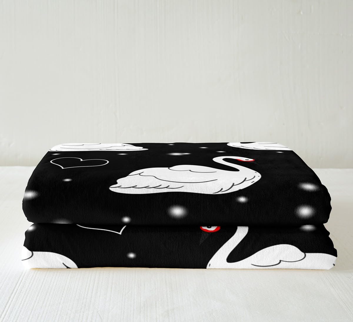 Feelyou Swan Print Sherpa Throw Blanket Cartoon White Swan Animal Fleece Blanket Polka Dots Plush Blanket for Couch Sofa Bedroom Decor Galaxy Fuzzy Blanket Throw 50"x60"
