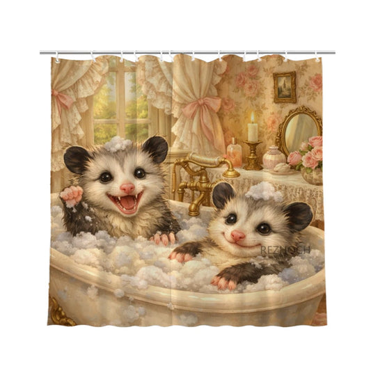 REZHOCH Funny Cute Opossum Shower Curtain 72x72Inch,Waterproof Fabric Home Bathroom Decor,Animal Bathtub Bubble Bath,Victorian Vintage Style Kids Girl Bath Curtain with Hooks