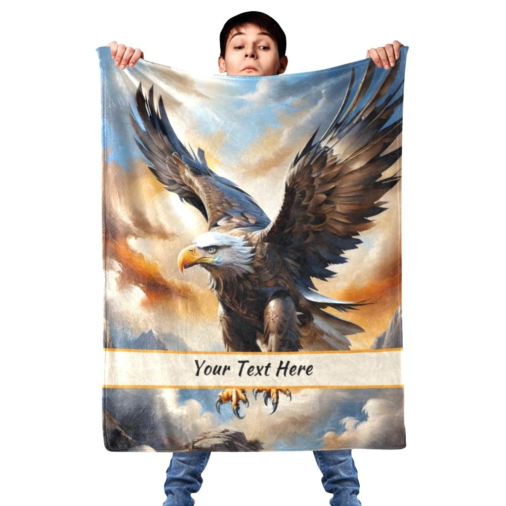 Custom Eagle Blanket, Personalized Throw Blanket for Kids Girls, Fuzzy Soft Blanket Microfiber, 30" x 40"