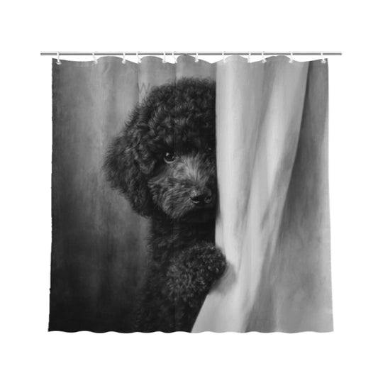 Wordatu Poodle Shower Curtain Funny are You Pooping Black and White Bath Curtain Bathroom Decor Animal Toilet Decor Water Resistant Fabric with 12 Hooks 72x72