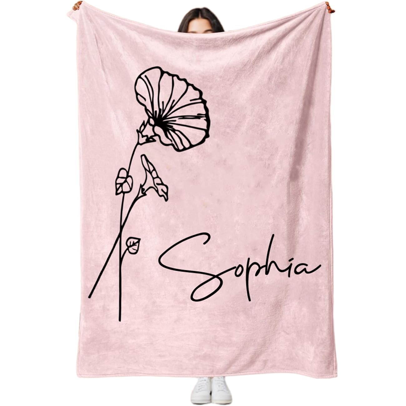 Erostars Ships Next Day, Mothers Day Personalized Blanket Gifts for Mom, Grandma, Handmade Custom Name Blankets with Birth Month Flowers, Customized Blankets and Throws for Girls Birthday Gifts