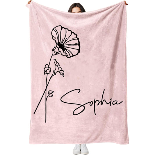 Erostars Ships Next Day, Mothers Day Personalized Blanket Gifts for Mom, Grandma, Handmade Custom Name Blankets with Birth Month Flowers, Customized Blankets and Throws for Girls Birthday Gifts