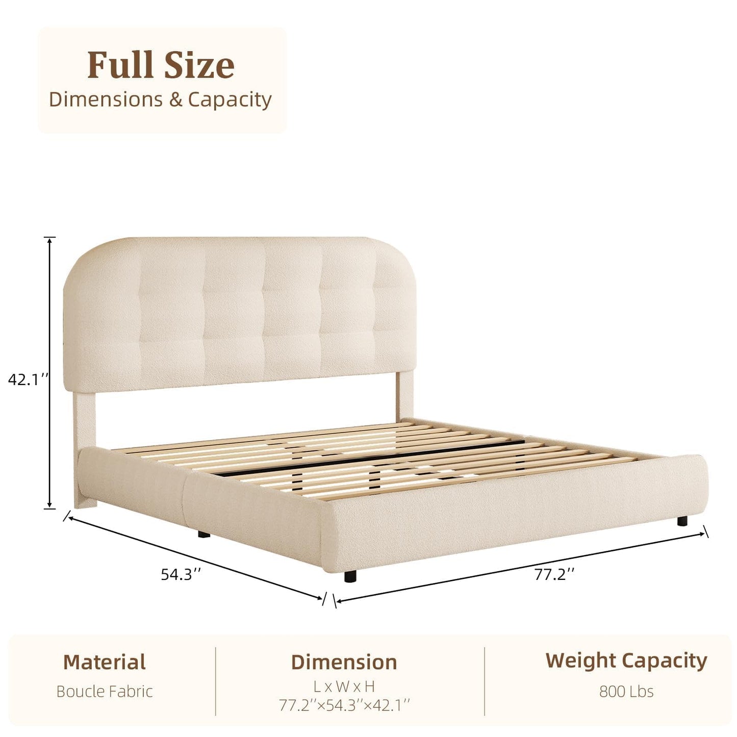 BarnFurin Full Size Bed Frame, Boucle Upholstered Platform Bed with Headboard, Cloud Bed Frame, Soft Rounded Corners, No Box Spring Required, Easy Assembly, Cream