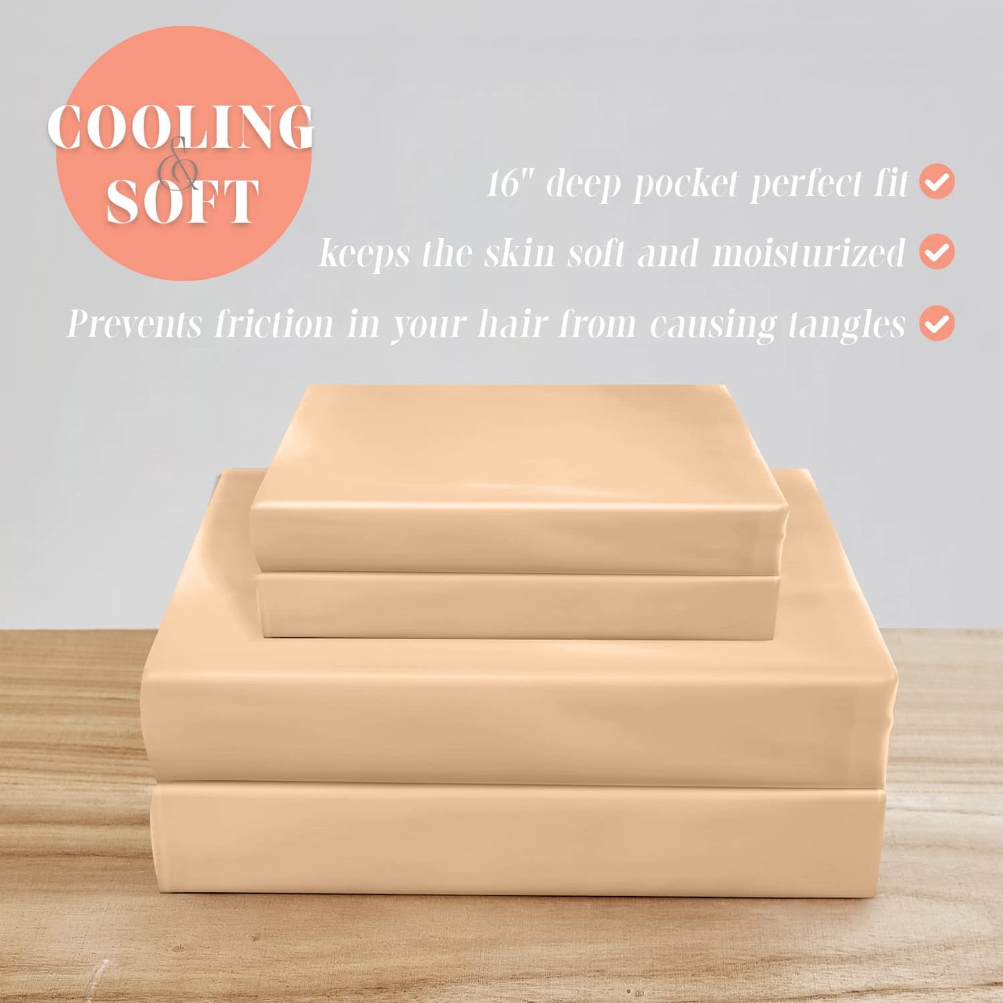 Elegant Comfort Luxurious 4-Piece Silky Satin Sheet Set, Skin and Hair Friendly, Wrinkle, Fade, Stain Resistant with Deep Pockets Fitted Sheet, Cooling Soft Satin Sheet Set, Twin XL, Champaign