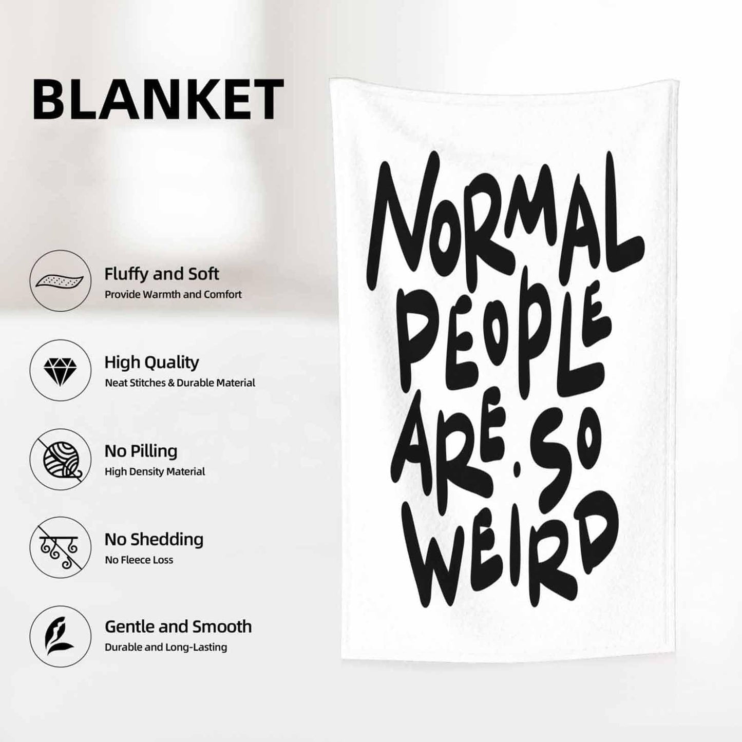 Throw Blanket 50x60 Inch,Normal People are So Weird Funny Hand Written Saying Cozy Soft Lightweight Fuzzy Flannel Blanket 60x50 Inch Suitable for Couch Bed Sofa Living Room in All Seasons