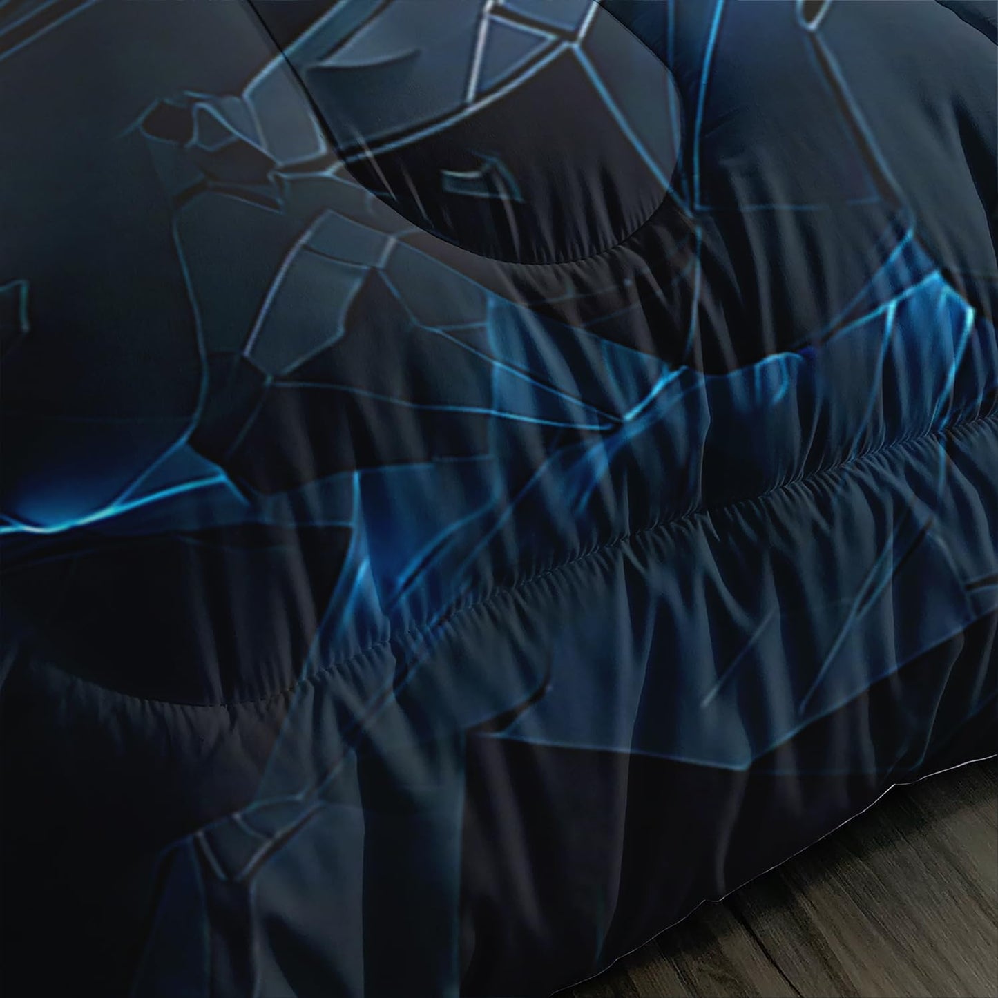 Soccer Print Comforter 3Pcs Twin Blue Sport Soccer Broken Wall Bedding Set