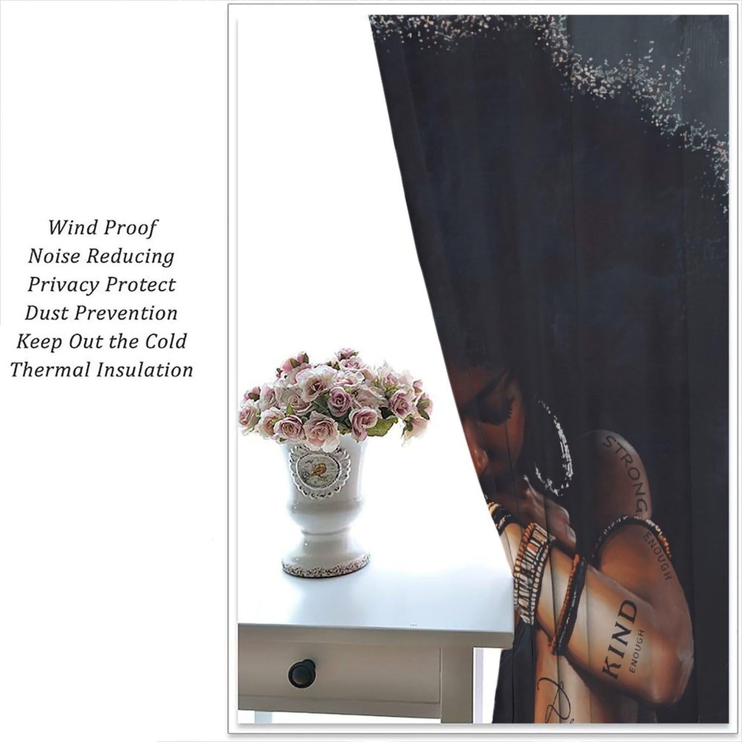 BenYaSong Black Girl Woman Blackout Curtain African American Afro Lady Sexy for Home Kitchen Livingroom Coffee Room Window Drapes 2Panel 41" W X 44" L