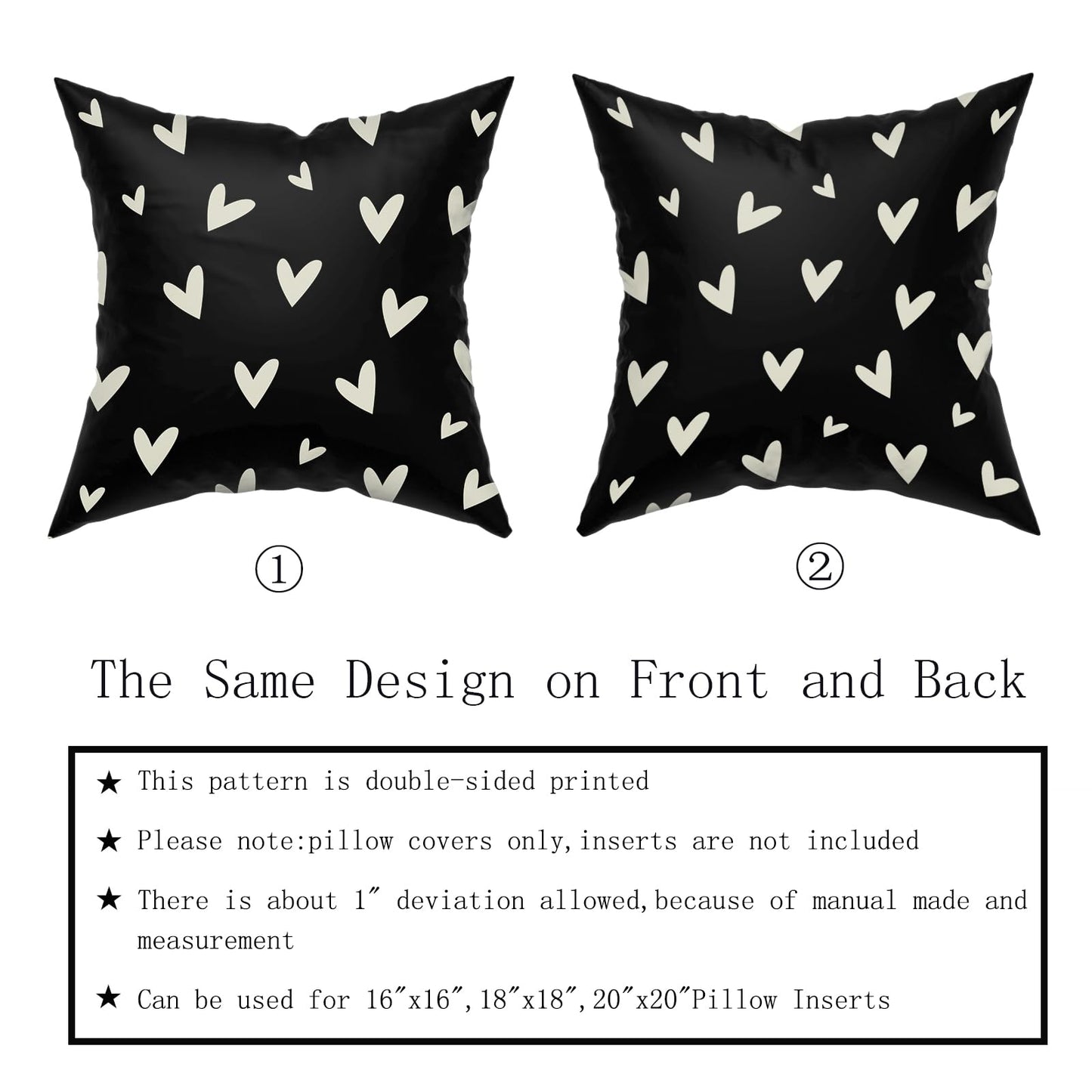 Valentines Pillow Covers 18x18 Set of 2 Black Love Heart Holiday Decorative Throw Pillows Romantic Valentine Day Themed Gifts Pillowcase Cotton Square Cushion Cover Decor for Home Couch Bed Soft