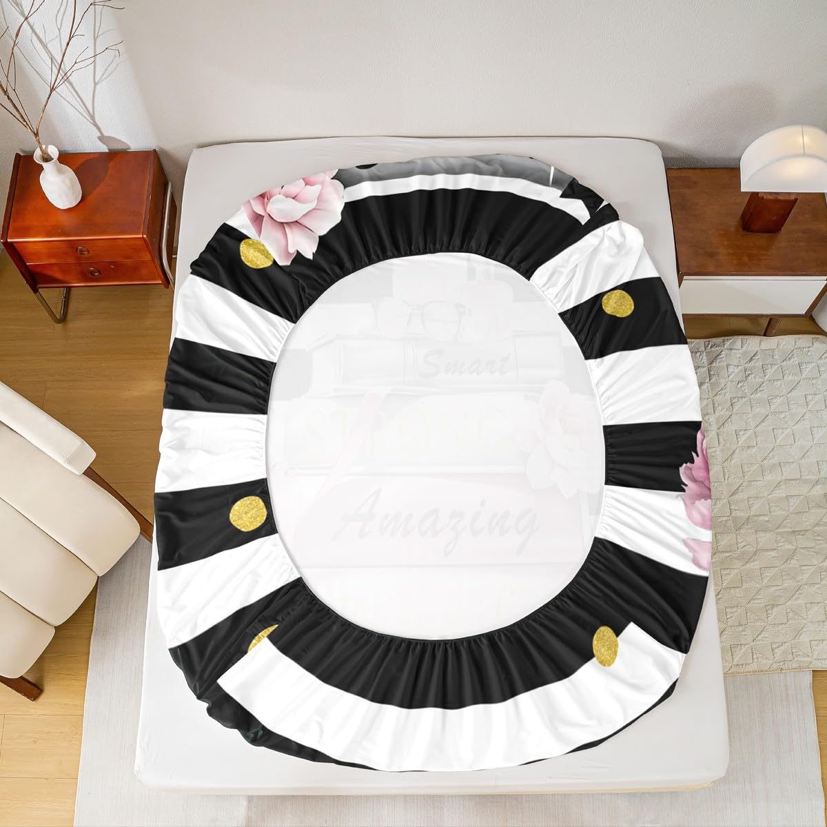 Erosebridal Black and Pink Bed Sheets King Size Girly Inspirational Cute Sheet Set for Girls Women You are Black and White Striped Modern Sheets Books Perfume Fashion Girls Flower Bedding Set