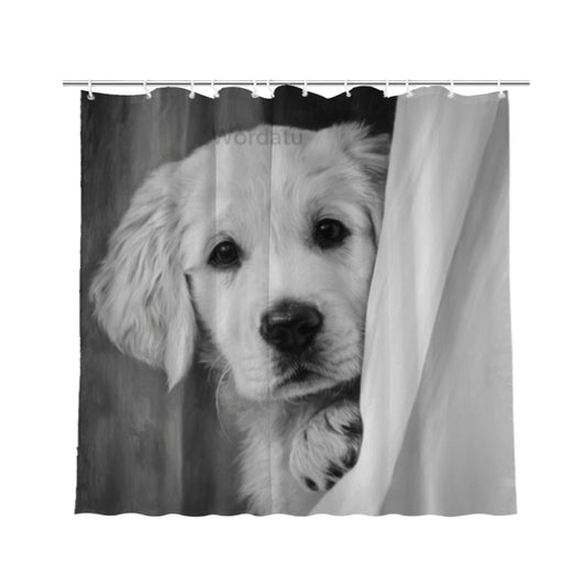 Wordatu Golden Retriever Shower Curtain Funny are You Pooping Black and White Bath Curtain Bathroom Decor Animal Toilet Decor Water Resistant Fabric with 12 Hooks 72x72