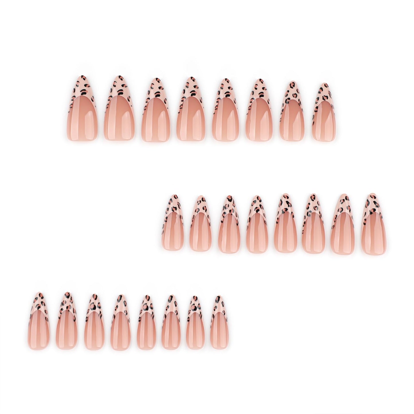 Mivota Leopard French Press On Nails 24pcs, Medium Stiletto Nude Fake Nails with Leopard Print Tips, Glossy Acrylic False Nails, Reusable Stick On Nails Kit for Women Girls Manicure