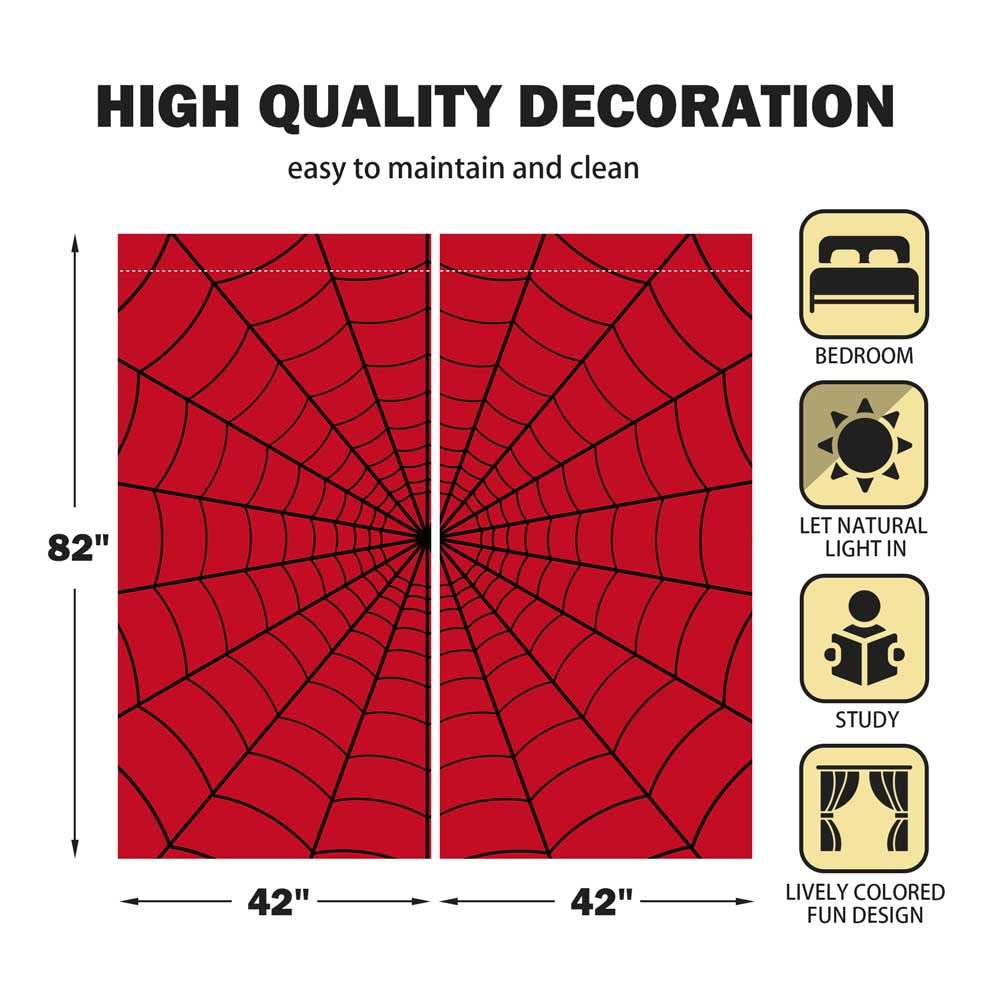 Yilinata Superhero Window Curtains for Kids Boys Girls Red Spider Web Baby Living Room Bedroom Nursery Toddler Home Rod Pocket Drapes Party Decor Durable Fabric 82 in x 84 in
