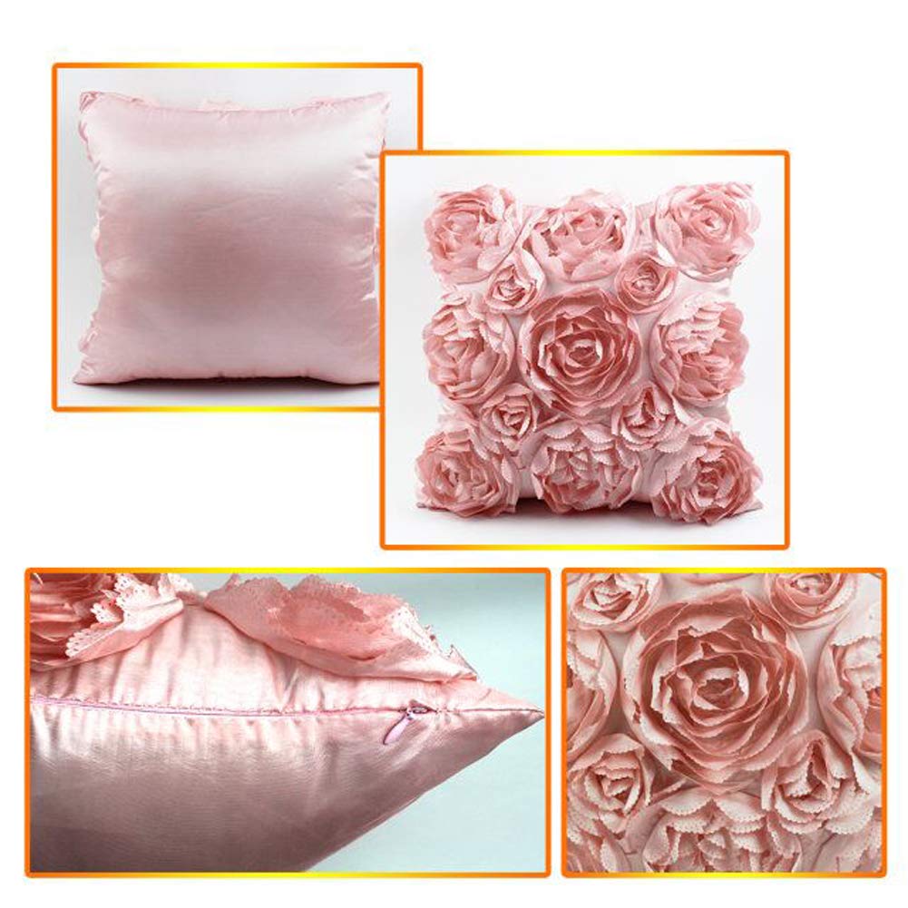 SeptCity Decorative Throw Pillow Covers for Couch Cushion Case, Romantic Love Satin Rose Wedding Party Home Decor,16 x 16 Inches Home Gift (Set of 2)- #Pink